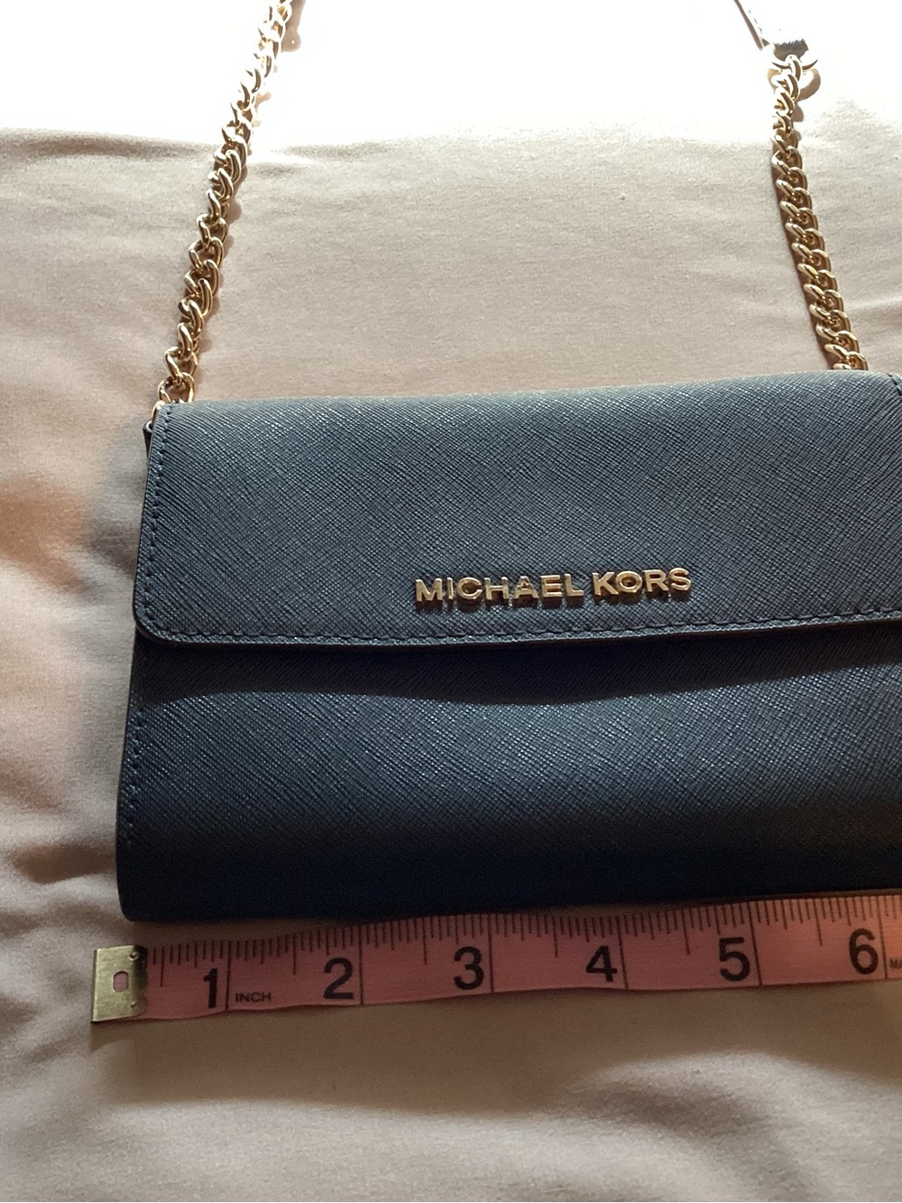Michael Kors Navy Saffiano Crossbody with Gold Chain Strap